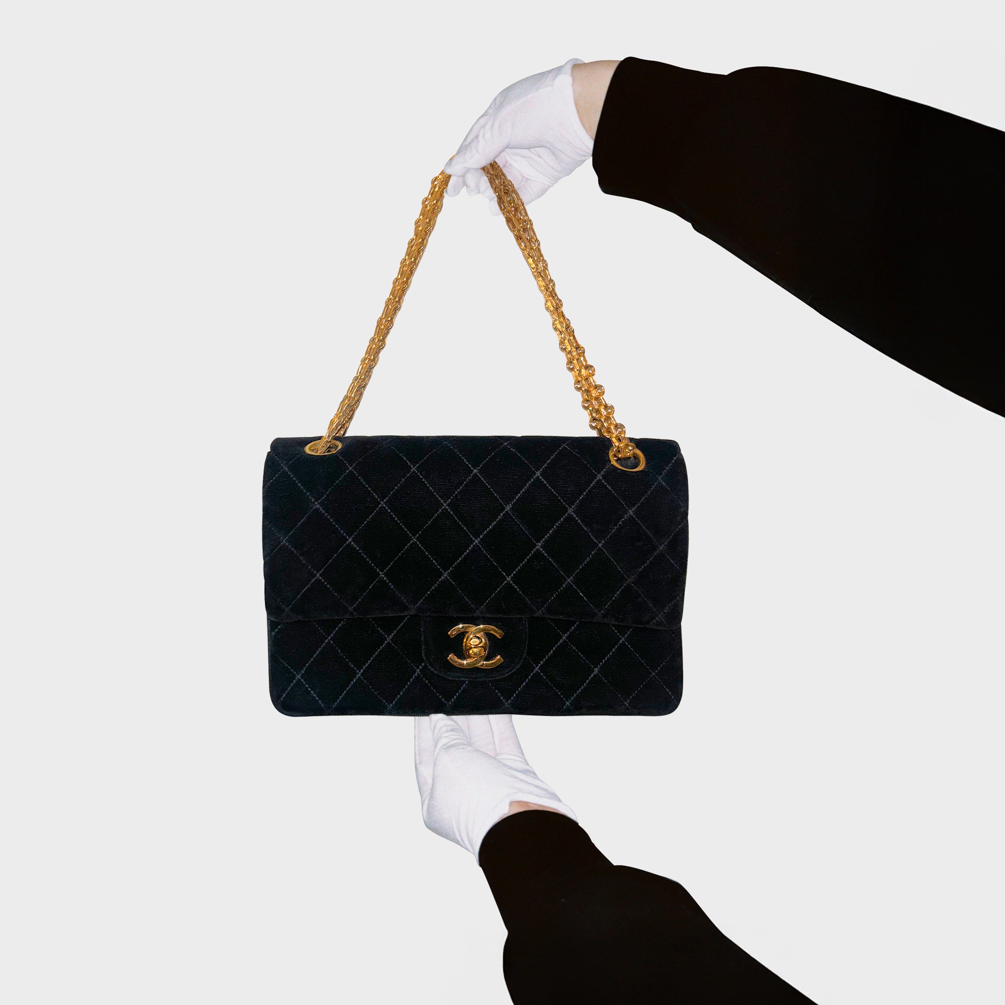 CHANEL • Timeless 23 double flap velvet bag with a reissue chain • Black