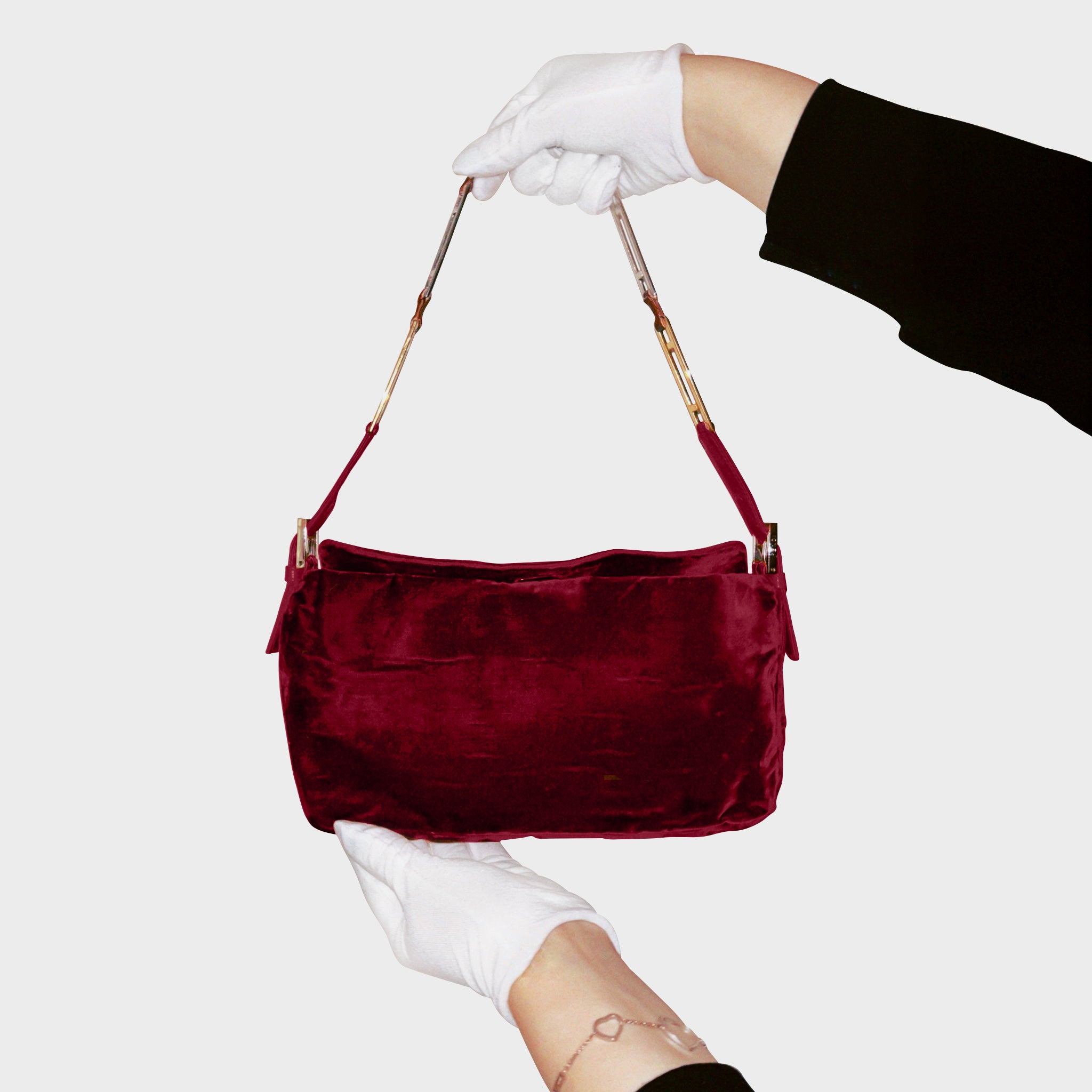 FENDI • Velvet evening bag with logo motive handles • Red